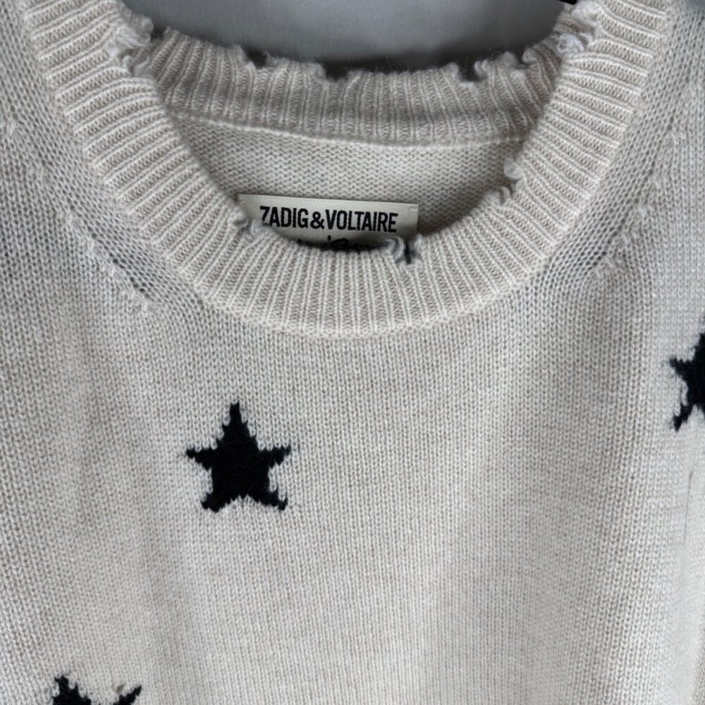 Zadig & Voltaire Markus Stars Cashmere Sweater Black White Size L Unisex $598 - Picture 7 of 11